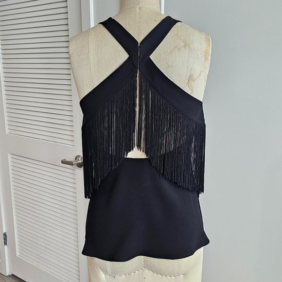 BCBGMAXAZRIA Black Top with Back Fringe Trim in size XXS - Picture 1 of 6